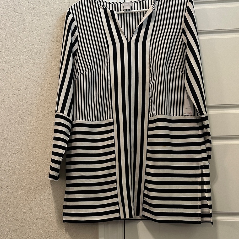Chico's Black and White Striped Tunic